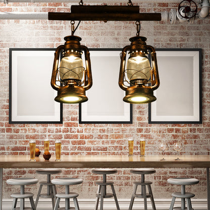 Bronze/Copper Lantern Island Light Fixture Coastal Clear Glass 2-Bulb Kitchen Hanging Lamp Brass Clearhalo 'Ceiling Lights' 'Glass shade' 'Glass' 'Island Lights' 'Pendant Lights' Lighting' 163861