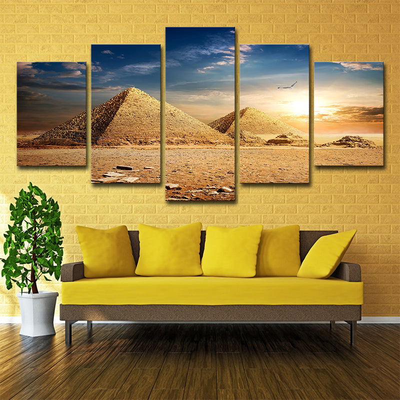 Pyramids Sundown View Wall Art Print Gold Global Inspired Canvas for Living Room Gold Clearhalo 'Arts' 'Canvas Art' 1638618