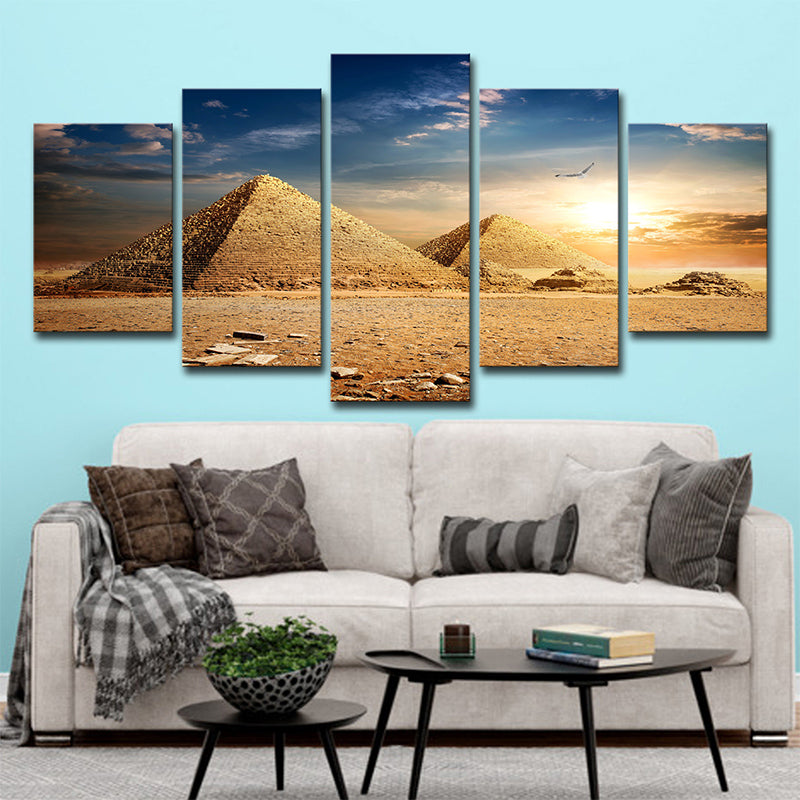 Pyramids Sundown View Wall Art Print Gold Global Inspired Canvas for Living Room Clearhalo 'Arts' 'Canvas Art' 1638619