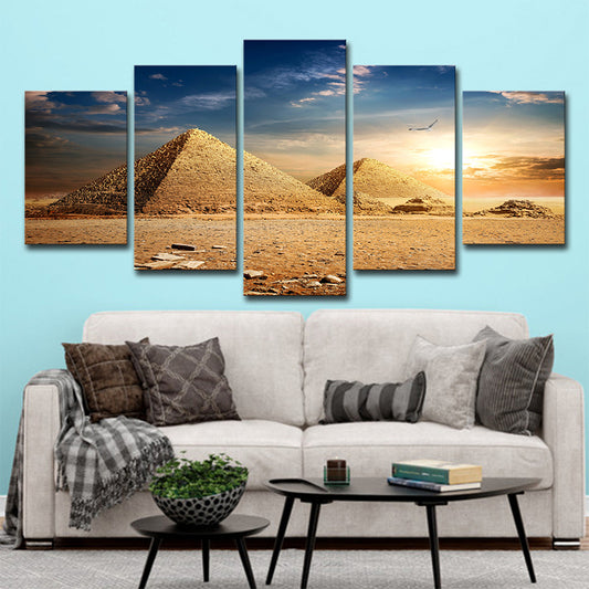Pyramids Sundown View Wall Art Print Gold Global Inspired Canvas for Living Room - Clearhalo - 'Arts' - 'Canvas Art' - 1638619