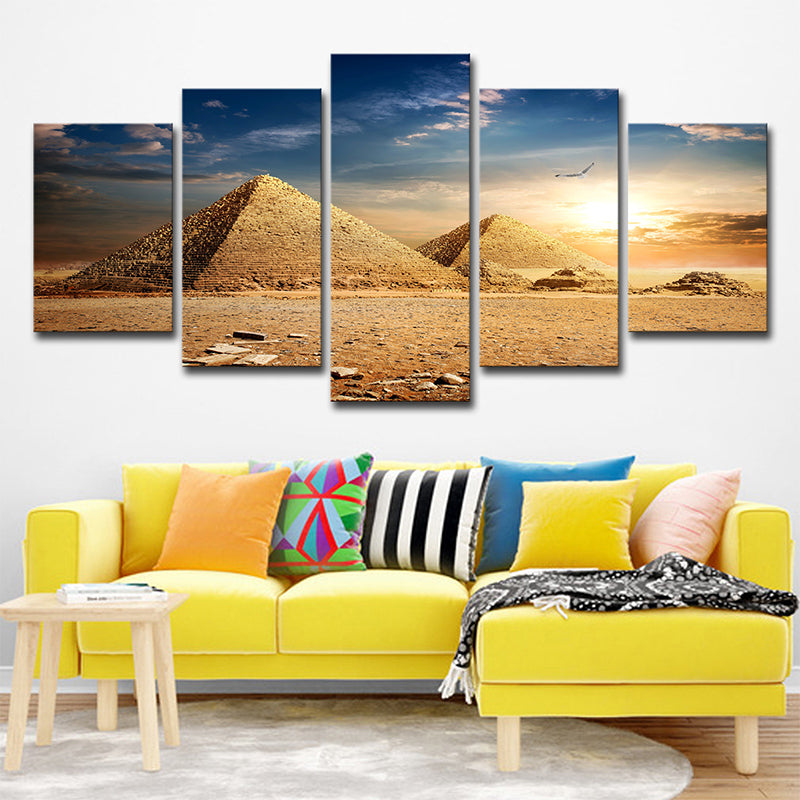 Pyramids Sundown View Wall Art Print Gold Global Inspired Canvas for Living Room Clearhalo 'Arts' 'Canvas Art' 1638620