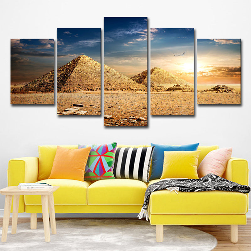 Pyramids Sundown View Wall Art Print Gold Global Inspired Canvas for Living Room - Clearhalo - 'Arts' - 'Canvas Art' - 1638620