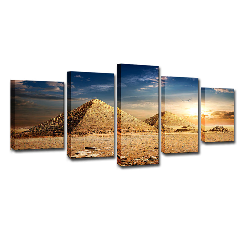 Pyramids Sundown View Wall Art Print Gold Global Inspired Canvas for Living Room - Clearhalo - 'Arts' - 'Canvas Art' - 1638621