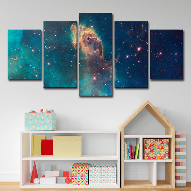 Space Galaxy Stellar Wall Art Decor Kids Style Multi-Piece Canvas Print in Blue for Bedroom Blue Clearhalo 'Art Gallery' 'Canvas Art' 'Kids' Arts' 1638634
