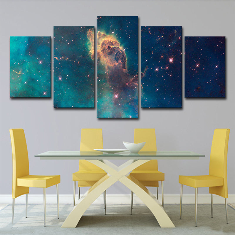 Space Galaxy Stellar Wall Art Decor Kids Style Multi-Piece Canvas Print in Blue for Bedroom Clearhalo 'Art Gallery' 'Canvas Art' 'Kids' Arts' 1638636