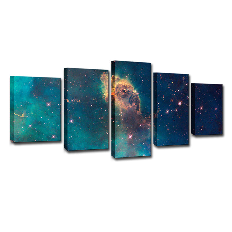 Space Galaxy Stellar Wall Art Decor Kids Style Multi-Piece Canvas Print in Blue for Bedroom Clearhalo 'Art Gallery' 'Canvas Art' 'Kids' Arts' 1638637