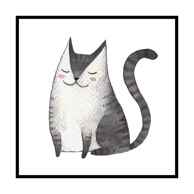 Childrens Art Cat Canvas Print White Botanical Wall Decor for Kids Bedroom, Textured Clearhalo 'Art Gallery' 'Canvas Art' 'Kids' Arts' 1638651