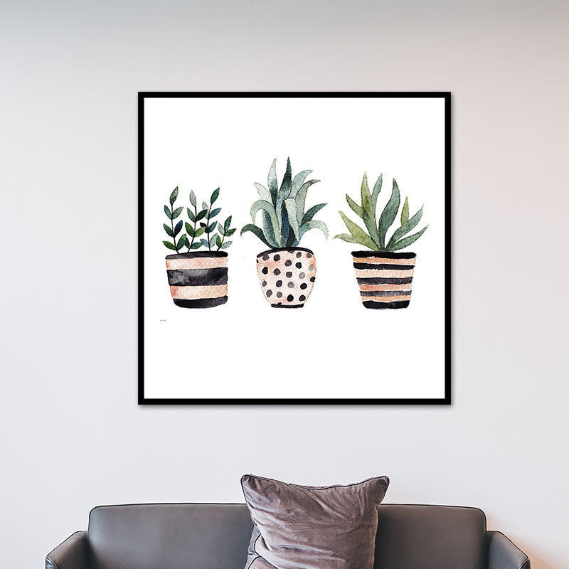 Childrens Art Cat Canvas Print White Botanical Wall Decor for Kids Bedroom, Textured Clearhalo 'Art Gallery' 'Canvas Art' 'Kids' Arts' 1638656