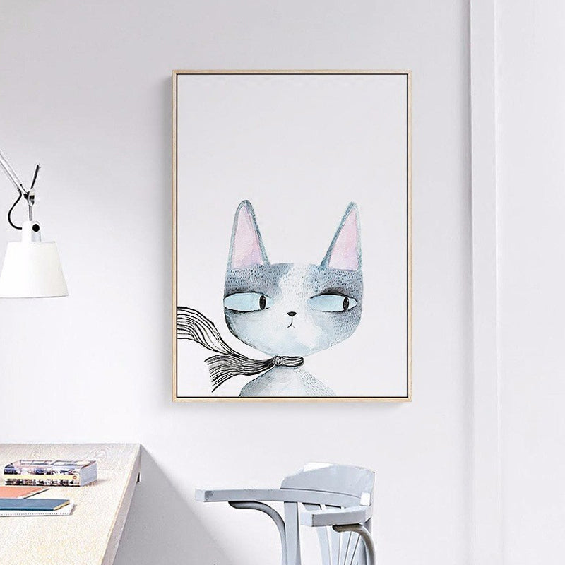 Canvas Textured Wall Art Cartoon Animal Watercolor Drawing Wall Decoration in White White Design 1 Clearhalo 'Art Gallery' 'Canvas Art' 'Kids' Arts' 1638676