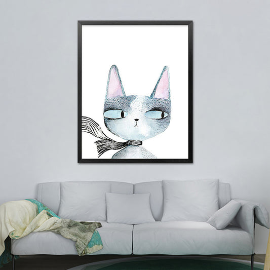 Canvas Textured Wall Art Cartoon Animal Watercolor Drawing Wall Decoration in White Clearhalo 'Art Gallery' 'Canvas Art' 'Kids' Arts' 1638678