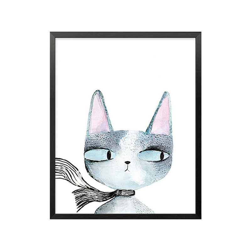 Canvas Textured Wall Art Cartoon Animal Watercolor Drawing Wall Decoration in White Clearhalo 'Art Gallery' 'Canvas Art' 'Kids' Arts' 1638679