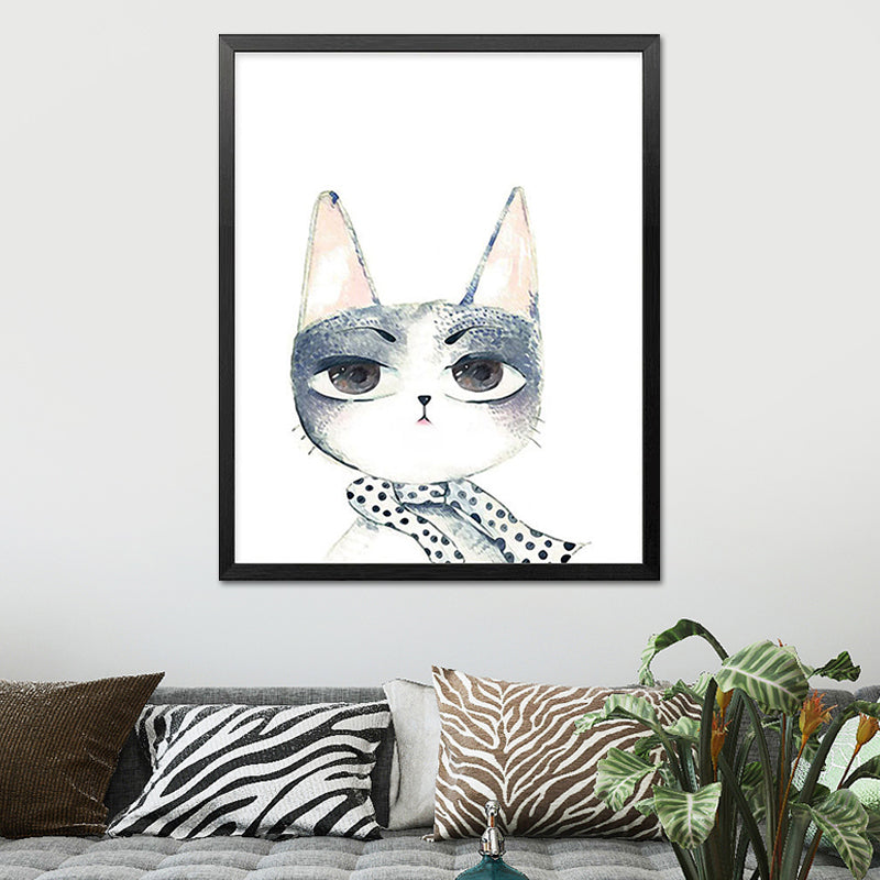 Canvas Textured Wall Art Cartoon Animal Watercolor Drawing Wall Decoration in White White Design 2 Clearhalo 'Art Gallery' 'Canvas Art' 'Kids' Arts' 1638683