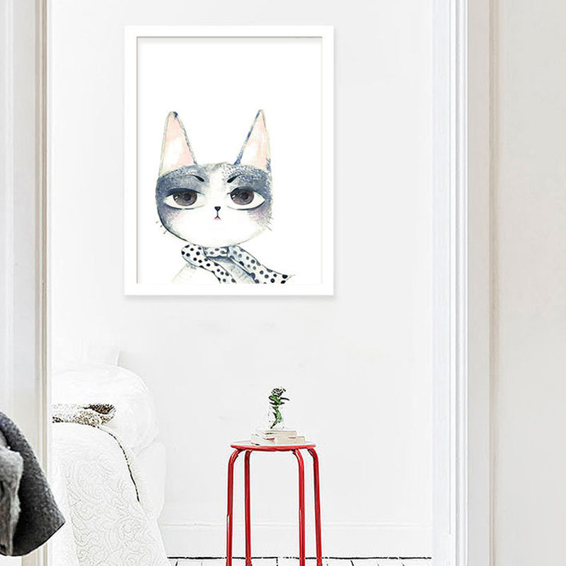 Canvas Textured Wall Art Cartoon Animal Watercolor Drawing Wall Decoration in White Clearhalo 'Art Gallery' 'Canvas Art' 'Kids' Arts' 1638684