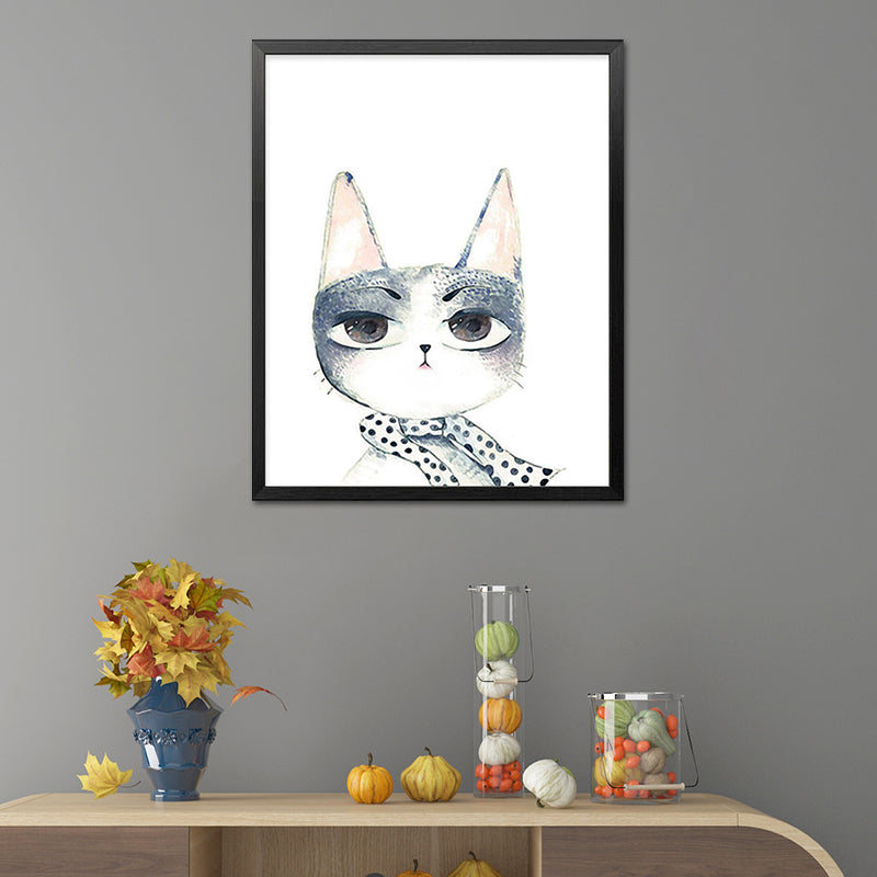 Canvas Textured Wall Art Cartoon Animal Watercolor Drawing Wall Decoration in White Clearhalo 'Art Gallery' 'Canvas Art' 'Kids' Arts' 1638685