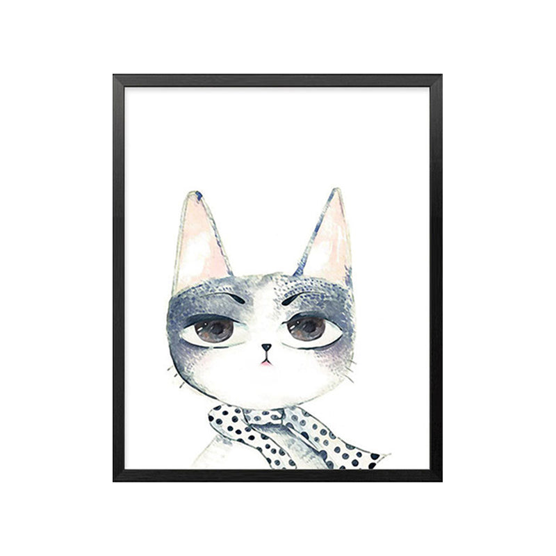 Canvas Textured Wall Art Cartoon Animal Watercolor Drawing Wall Decoration in White Clearhalo 'Art Gallery' 'Canvas Art' 'Kids' Arts' 1638686
