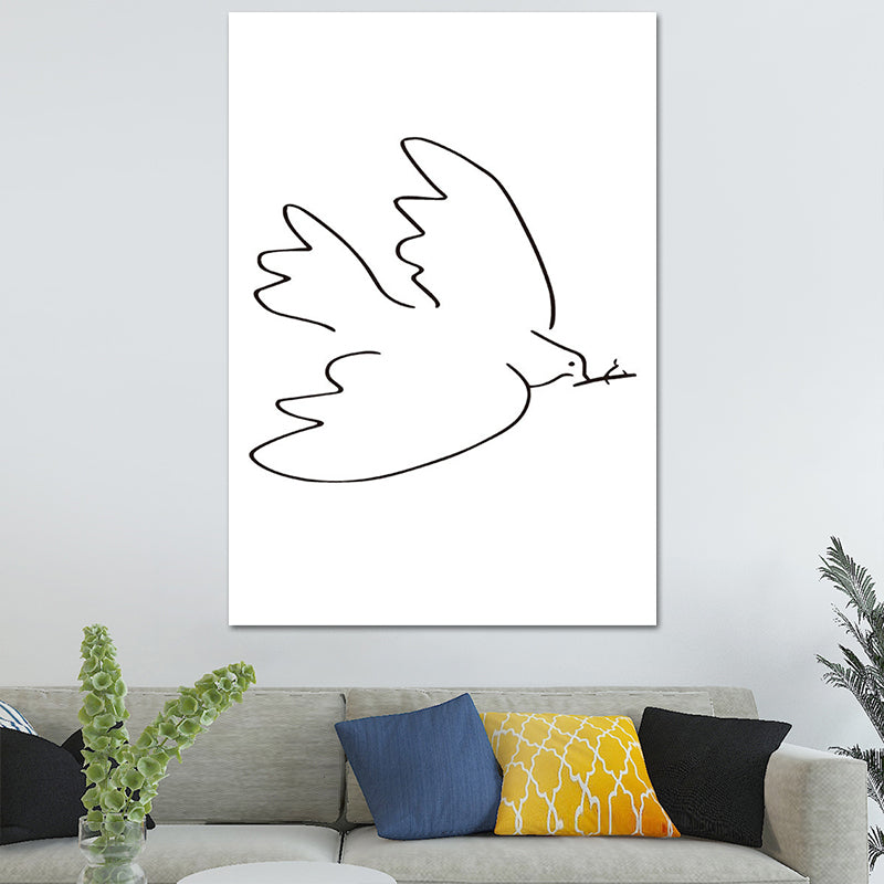 Canvas White Wall Decor Scandinavian Style Charcoal Drawings Flying Bird Painting White Clearhalo 'Arts' 'Canvas Art' 1638697