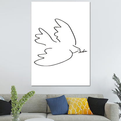 Canvas White Wall Decor Scandinavian Style Charcoal Drawings Flying Bird Painting White Clearhalo 'Arts' 'Canvas Art' 1638697