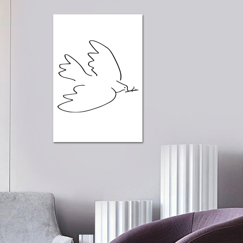 Canvas White Wall Decor Scandinavian Style Charcoal Drawings Flying Bird Painting Clearhalo 'Arts' 'Canvas Art' 1638698
