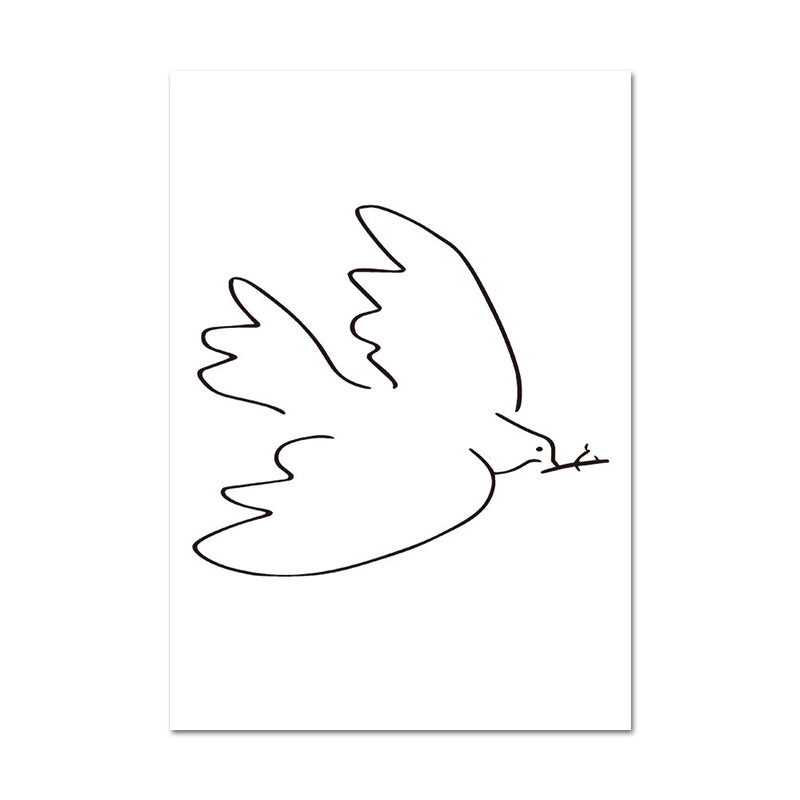 Canvas White Wall Decor Scandinavian Style Charcoal Drawings Flying Bird Painting Clearhalo 'Arts' 'Canvas Art' 1638700