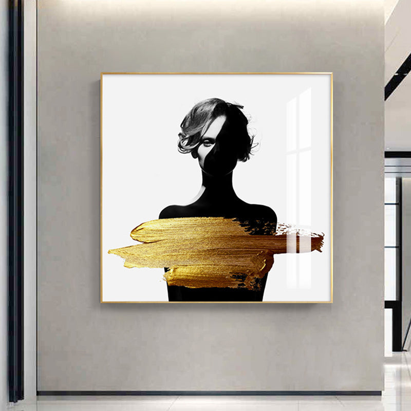 Woman Figure Canvas Modern Style Textured Girls Bedroom Wall Art Print in Dark Color Clearhalo 'Arts' 'Canvas Art' 1638705