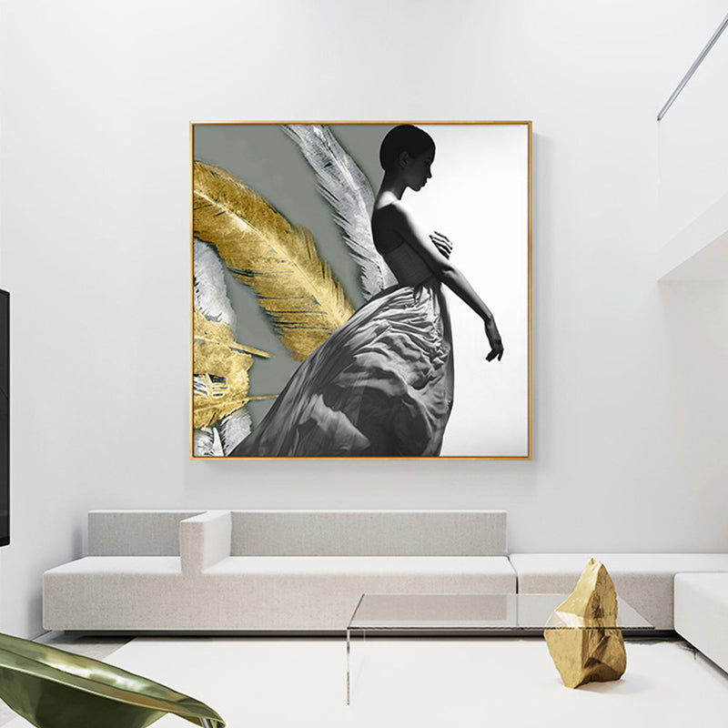 Woman Figure Canvas Modern Style Textured Girls Bedroom Wall Art Print in Dark Color Clearhalo 'Arts' 'Canvas Art' 1638712