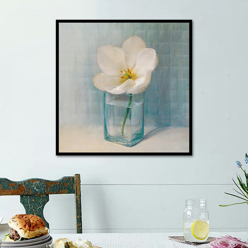 Blooming Bottle Vase Wall Art in White Modern Style Canvas Print for Living Room Clearhalo 'Art Gallery' 'Canvas Art' 'Contemporary Art Gallery' 'Modern' Arts' 1638761