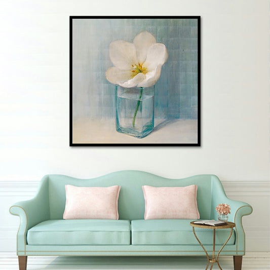 Blooming Bottle Vase Wall Art in White Modern Style Canvas Print for Living Room Clearhalo 'Art Gallery' 'Canvas Art' 'Contemporary Art Gallery' 'Modern' Arts' 1638762