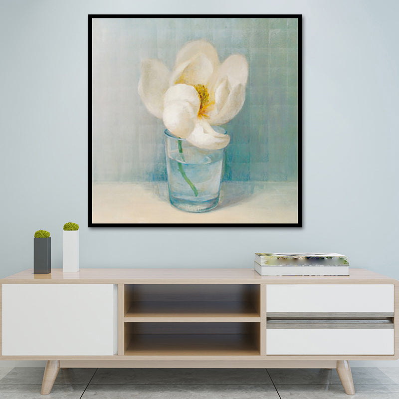 Blooming Bottle Vase Wall Art in White Modern Style Canvas Print for Living Room Green Design 2 Clearhalo 'Art Gallery' 'Canvas Art' 'Contemporary Art Gallery' 'Modern' Arts' 1638767