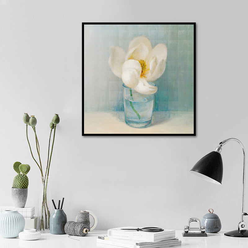 Blooming Bottle Vase Wall Art in White Modern Style Canvas Print for Living Room Clearhalo 'Art Gallery' 'Canvas Art' 'Contemporary Art Gallery' 'Modern' Arts' 1638768