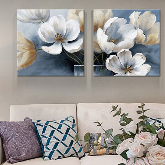Blue Blooming Flower Wall Art Multi-Piece Modern Stylish Living Room Canvas Print Blue Clearhalo 'Art Gallery' 'Canvas Art' 'Contemporary Art Gallery' 'Modern' Arts' 1638781