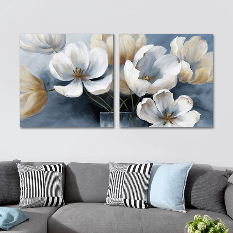 Blue Blooming Flower Wall Art Multi-Piece Modern Stylish Living Room Canvas Print Clearhalo 'Art Gallery' 'Canvas Art' 'Contemporary Art Gallery' 'Modern' Arts' 1638782