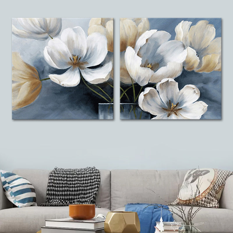 Blue Blooming Flower Wall Art Multi-Piece Modern Stylish Living Room Canvas Print Clearhalo 'Art Gallery' 'Canvas Art' 'Contemporary Art Gallery' 'Modern' Arts' 1638783