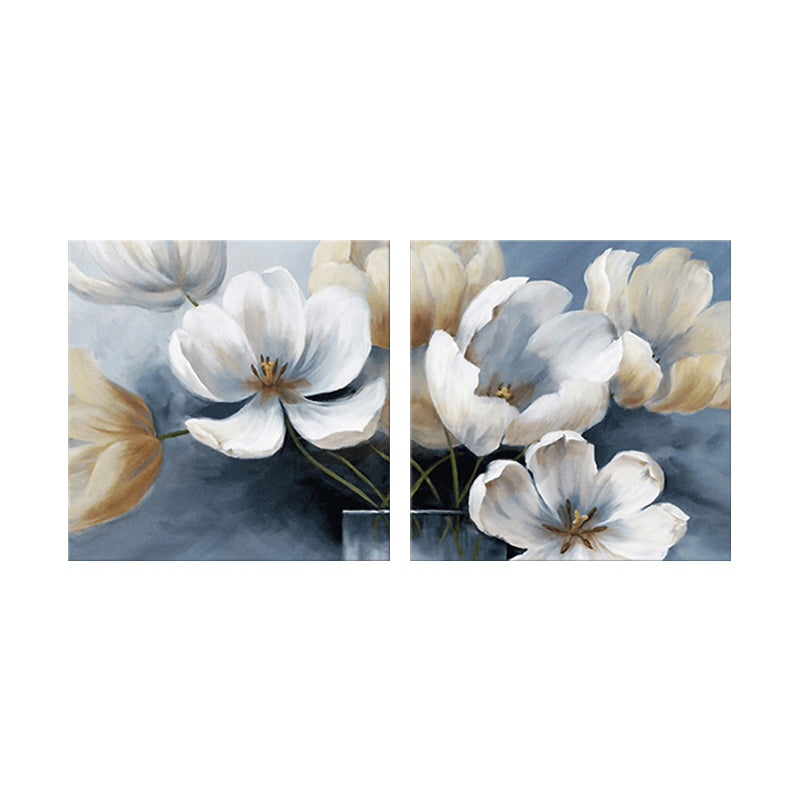 Blue Blooming Flower Wall Art Multi-Piece Modern Stylish Living Room Canvas Print Clearhalo 'Art Gallery' 'Canvas Art' 'Contemporary Art Gallery' 'Modern' Arts' 1638784