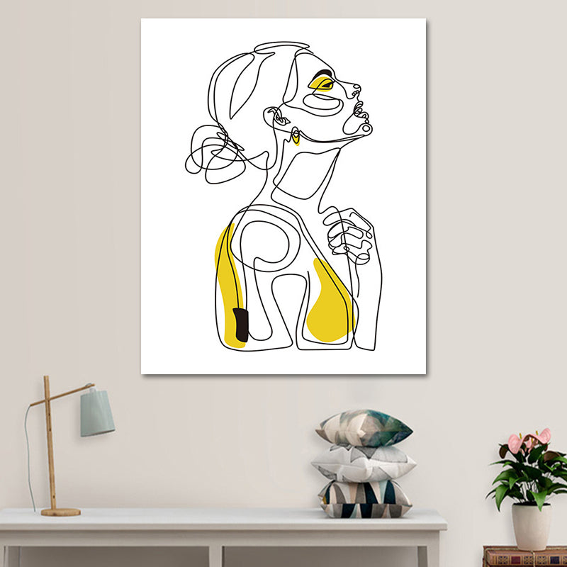 Yellow Girl's Profile Portraiture Canvas Textured Wall Art Print for Boys Bedroom Yellow Clearhalo 'Arts' 'Canvas Art' 1638787