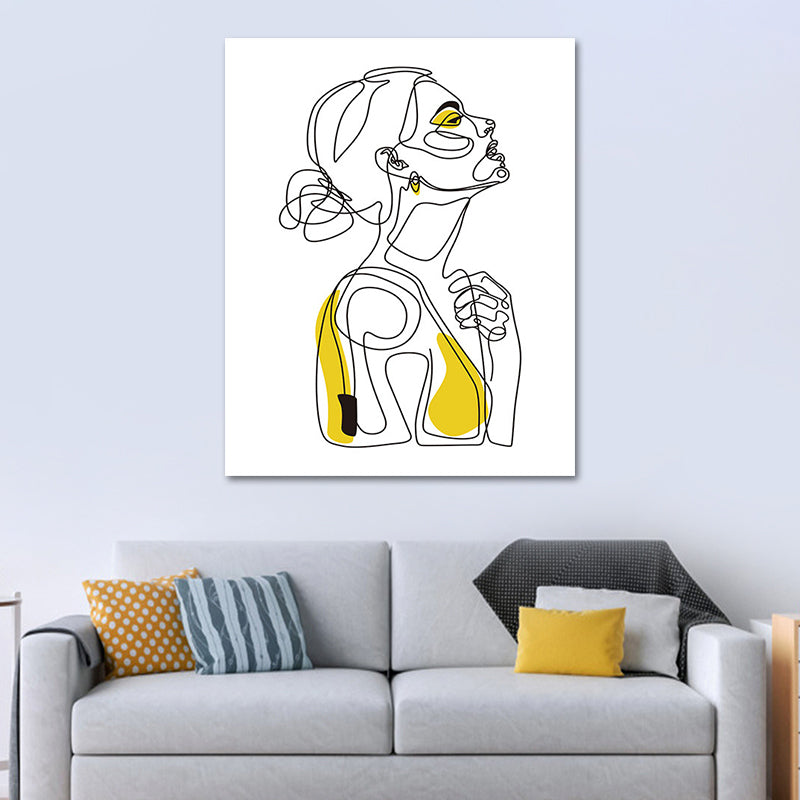 Yellow Girl's Profile Portraiture Canvas Textured Wall Art Print for Boys Bedroom Clearhalo 'Arts' 'Canvas Art' 1638788