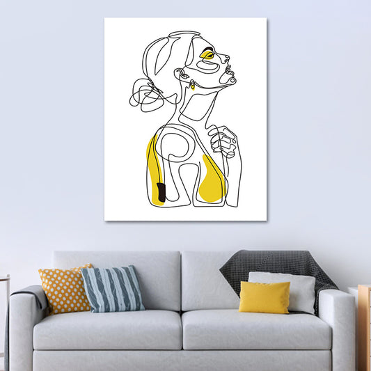 Profil Porträt der gelben Mädchen, Leinwand strukturierter Wandkunstdruck für Jungen Schlafzimmer