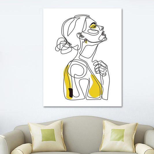 Perfil de la niña amarilla Portrato de retrato lienzo de arte texturizado Impresión para niños dormitorio