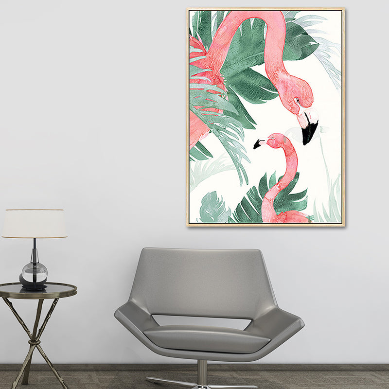 Pink-Green Kids Wall Art Flamingo and Leaves Print Canvas for Sitting Room, Textured Clearhalo 'Art Gallery' 'Canvas Art' 'Kids' Arts' 1638802