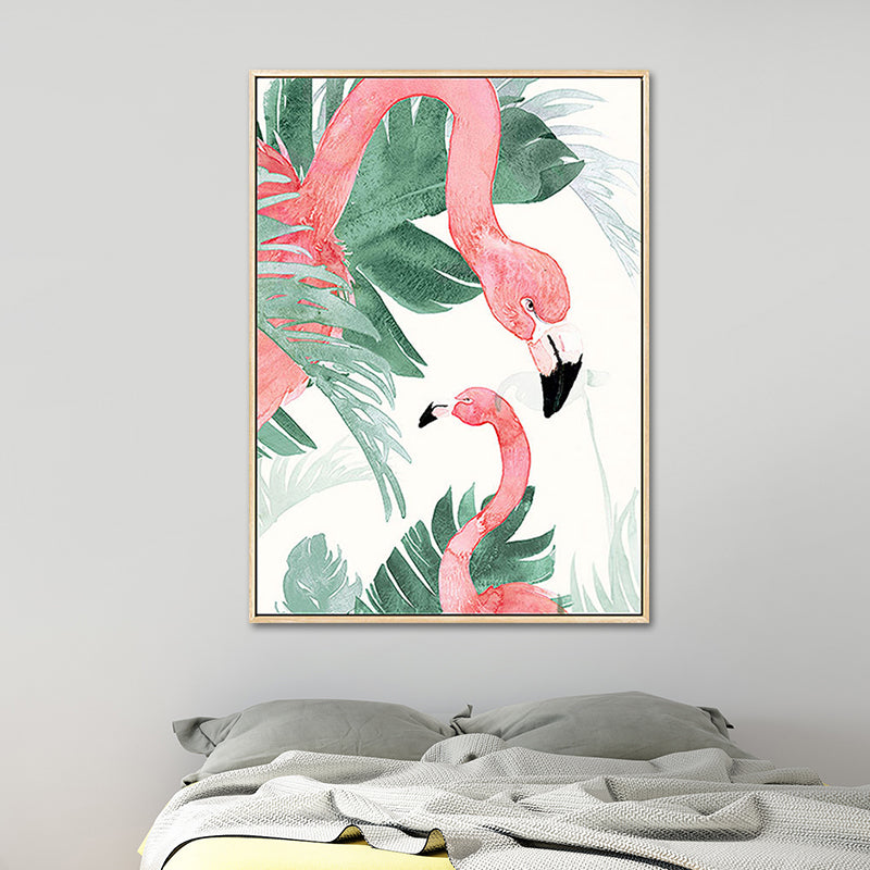 Pink-Green Kids Wall Art Flamingo and Leaves Print Canvas for Sitting Room, Textured Clearhalo 'Art Gallery' 'Canvas Art' 'Kids' Arts' 1638803