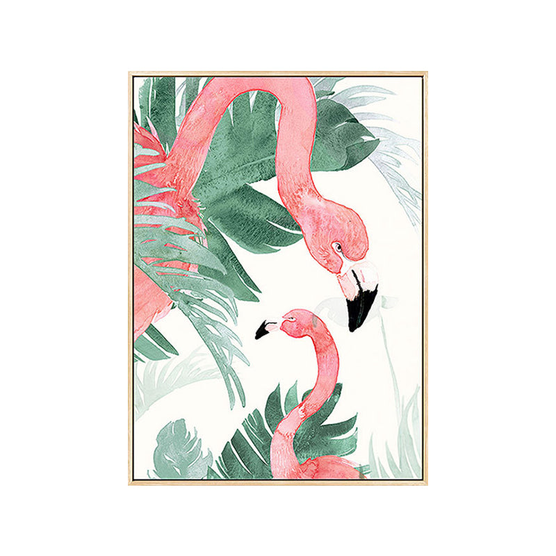 Pink-Green Kids Wall Art Flamingo and Leaves Print Canvas for Sitting Room, Textured Clearhalo 'Art Gallery' 'Canvas Art' 'Kids' Arts' 1638804