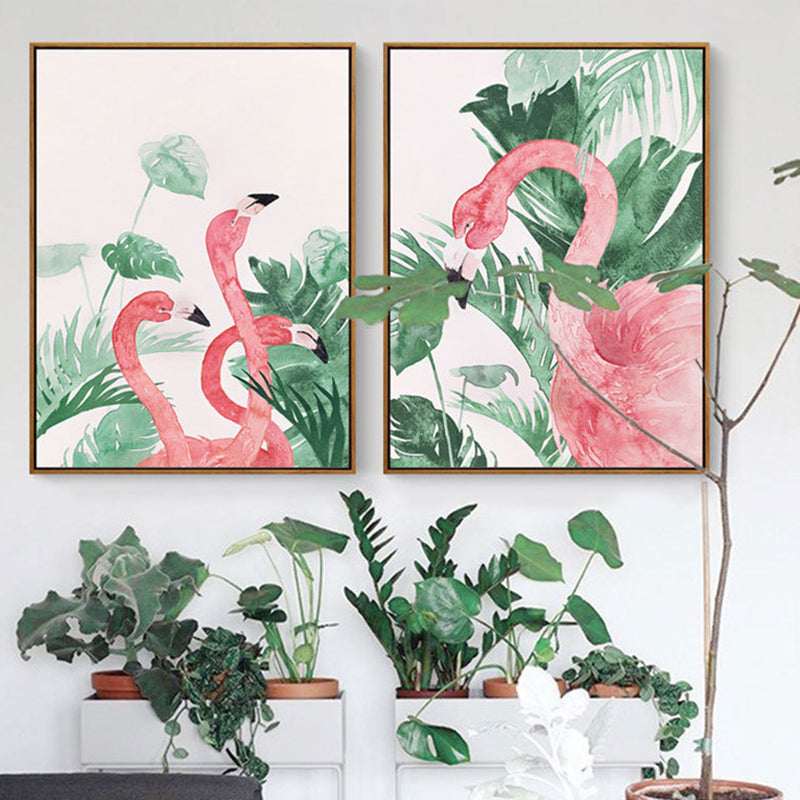 Pink-Green Kids Wall Art Flamingo and Leaves Print Canvas for Sitting Room, Textured Pink Design 2 Clearhalo 'Art Gallery' 'Canvas Art' 'Kids' Arts' 1638808