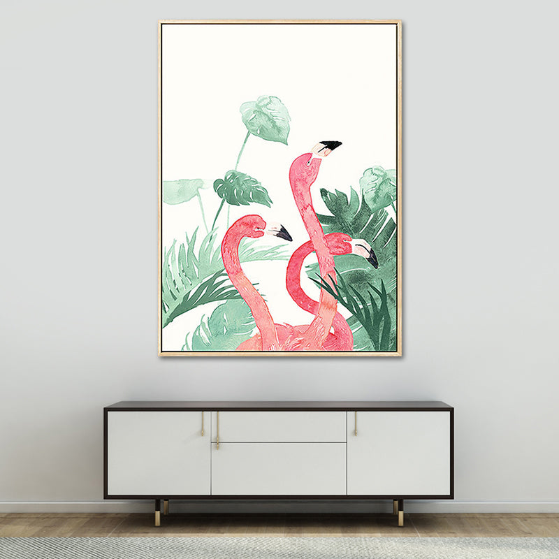 Pink-Green Kids Wall Art Flamingo and Leaves Print Canvas for Sitting Room, Textured Clearhalo 'Art Gallery' 'Canvas Art' 'Kids' Arts' 1638809