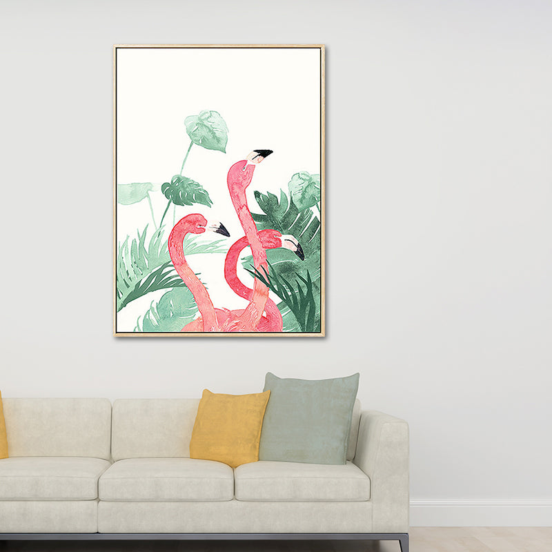 Pink-Green Kids Wall Art Flamingo and Leaves Print Canvas for Sitting Room, Textured Clearhalo 'Art Gallery' 'Canvas Art' 'Kids' Arts' 1638810