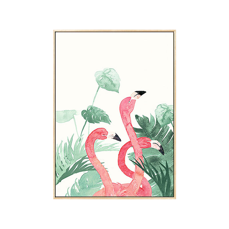 Pink-Green Kids Wall Art Flamingo and Leaves Print Canvas for Sitting Room, Textured Clearhalo 'Art Gallery' 'Canvas Art' 'Kids' Arts' 1638811