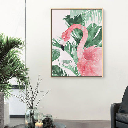 Pink-Green Kids Wall Art Flamingo and Leaves Print Canvas for Sitting Room, Textured Pink Design 3 Clearhalo 'Art Gallery' 'Canvas Art' 'Kids' Arts' 1638815