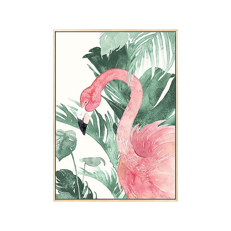 Pink-Green Kids Wall Art Flamingo and Leaves Print Canvas for Sitting Room, Textured Clearhalo 'Art Gallery' 'Canvas Art' 'Kids' Arts' 1638818
