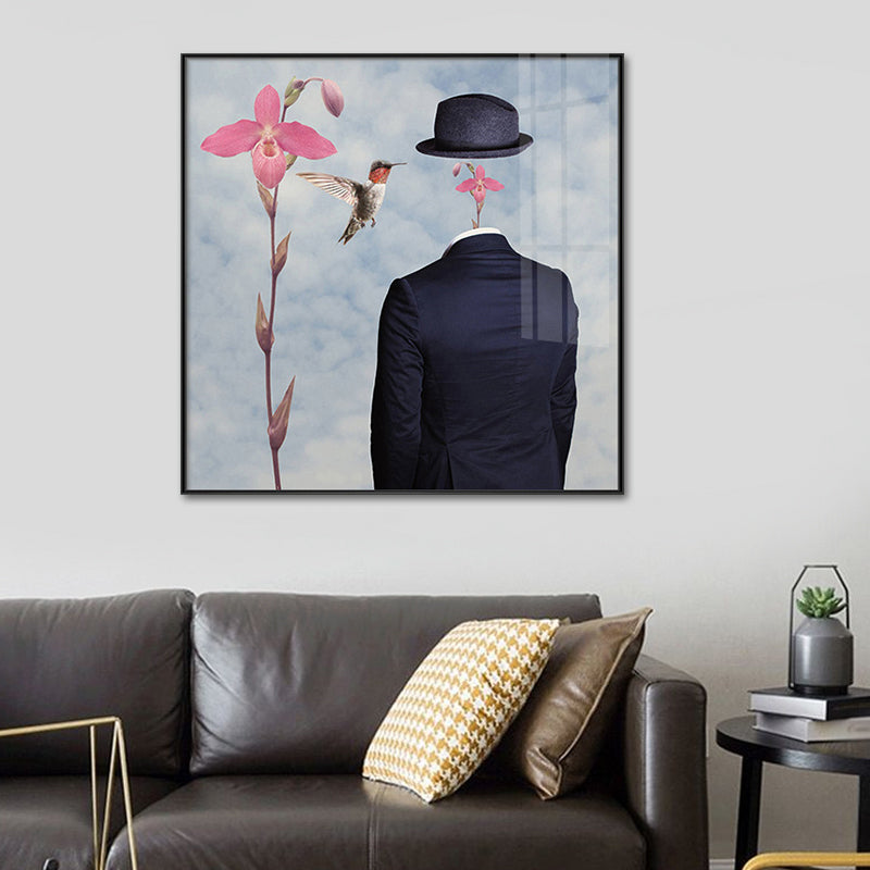 Man without Face Wall Art Black and Pink Surrealism Canvas Print for Sitting Room Black Clearhalo 'Arts' 'Canvas Art' 1638822