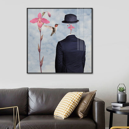 Man without Face Wall Art Black and Pink Surrealism Canvas Print for Sitting Room Black Clearhalo 'Arts' 'Canvas Art' 1638822