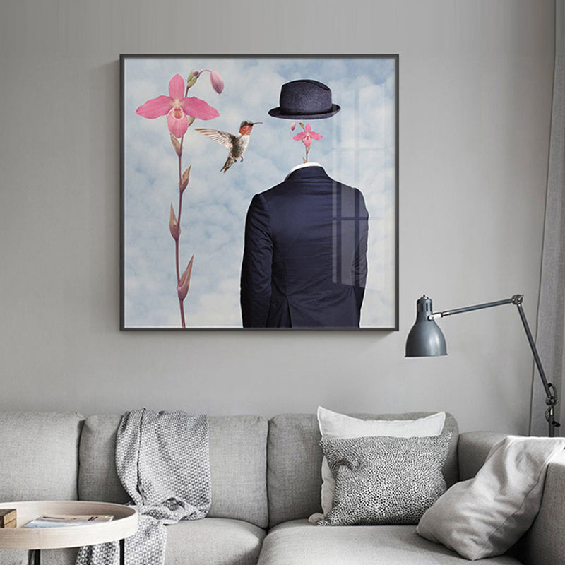 Man without Face Wall Art Black and Pink Surrealism Canvas Print for Sitting Room - Clearhalo - 'Arts' - 'Canvas Art' - 1638823