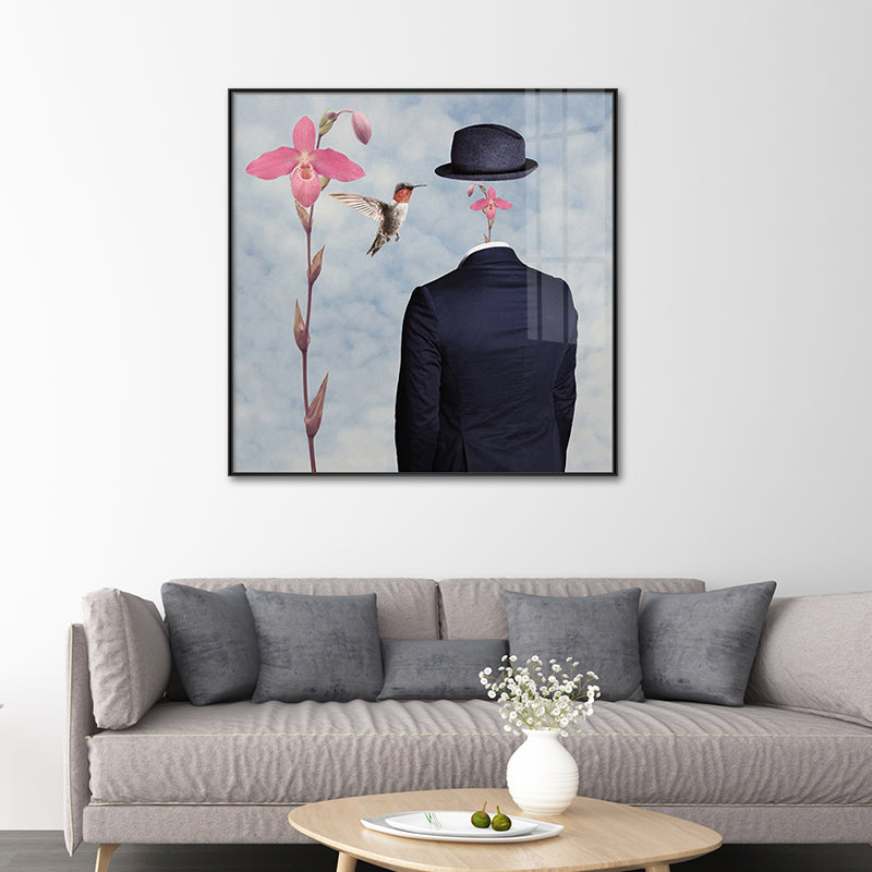 Man without Face Wall Art Black and Pink Surrealism Canvas Print for Sitting Room Clearhalo 'Arts' 'Canvas Art' 1638824